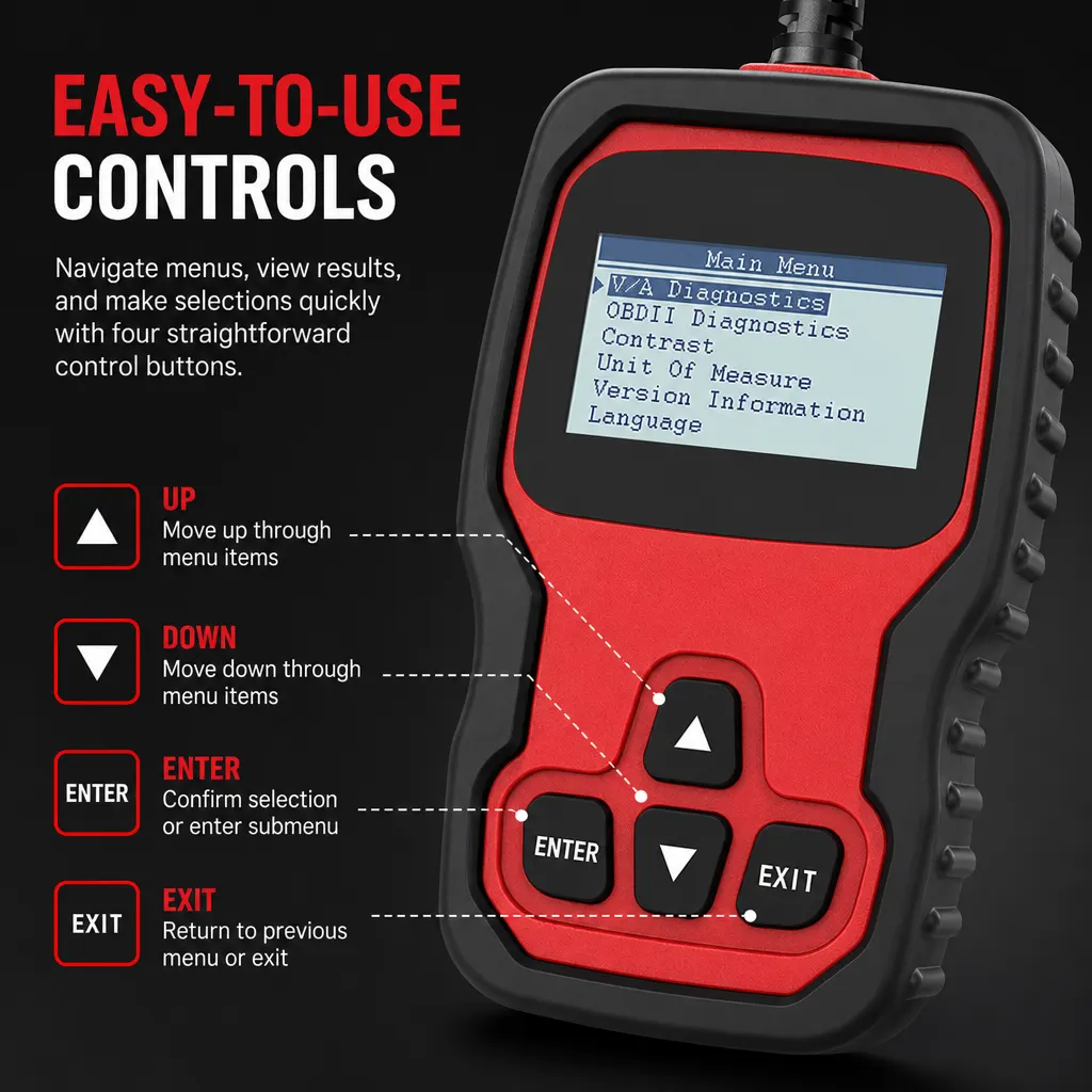 VD500 Vehicle Diagnostic Scanner controls and screen