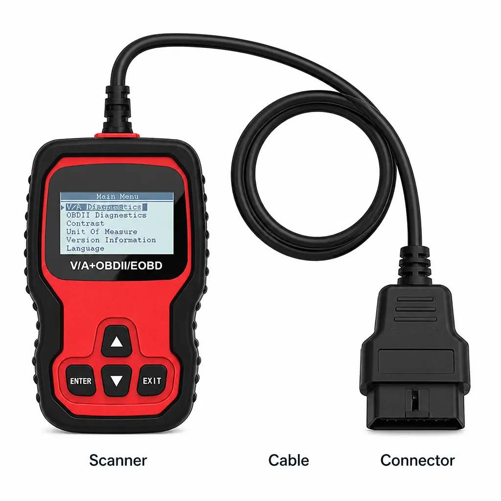 VD500 Vehicle Diagnostic Scanner and included accessories