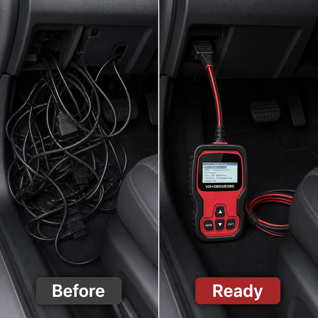 VD500 Vehicle Diagnostic Scanner setup and use views
